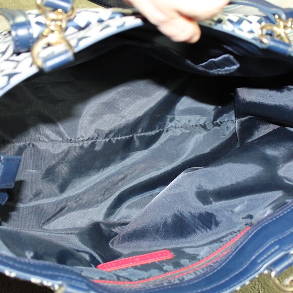 Tommy Hilfiger Woman's Tote Bag Navy Blue All Over Logo Leather & Chain Handle - Picture 9 of 11